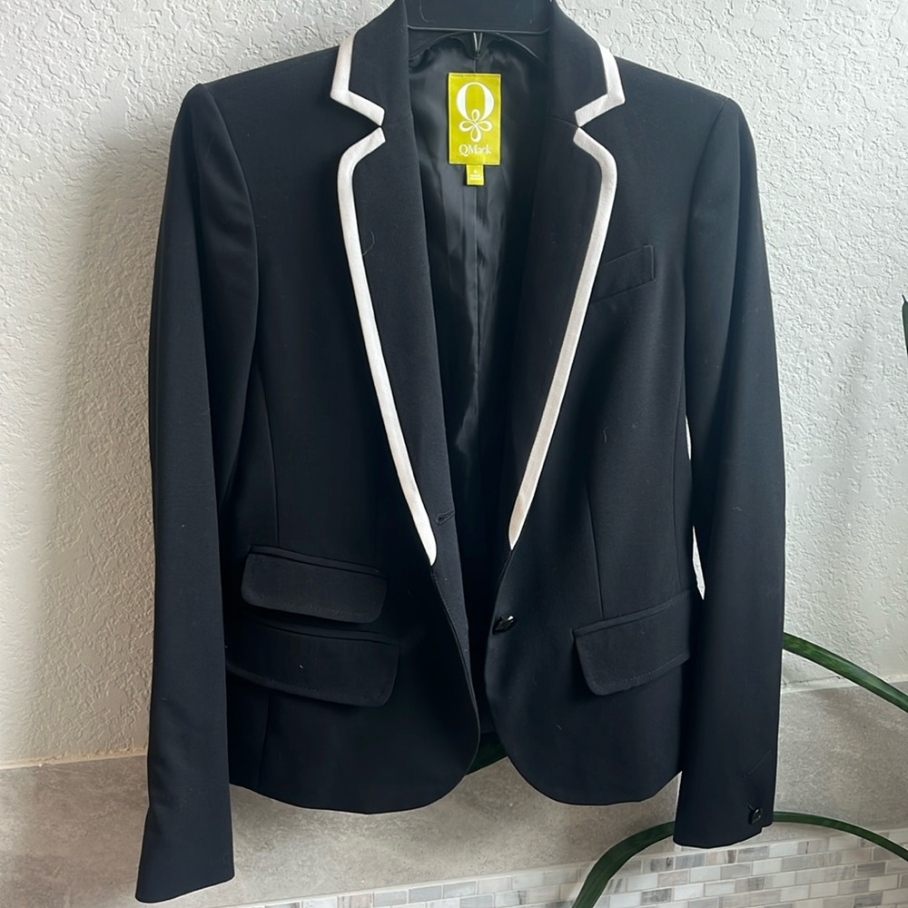 Black blazer with white trim on lapel, size 0
